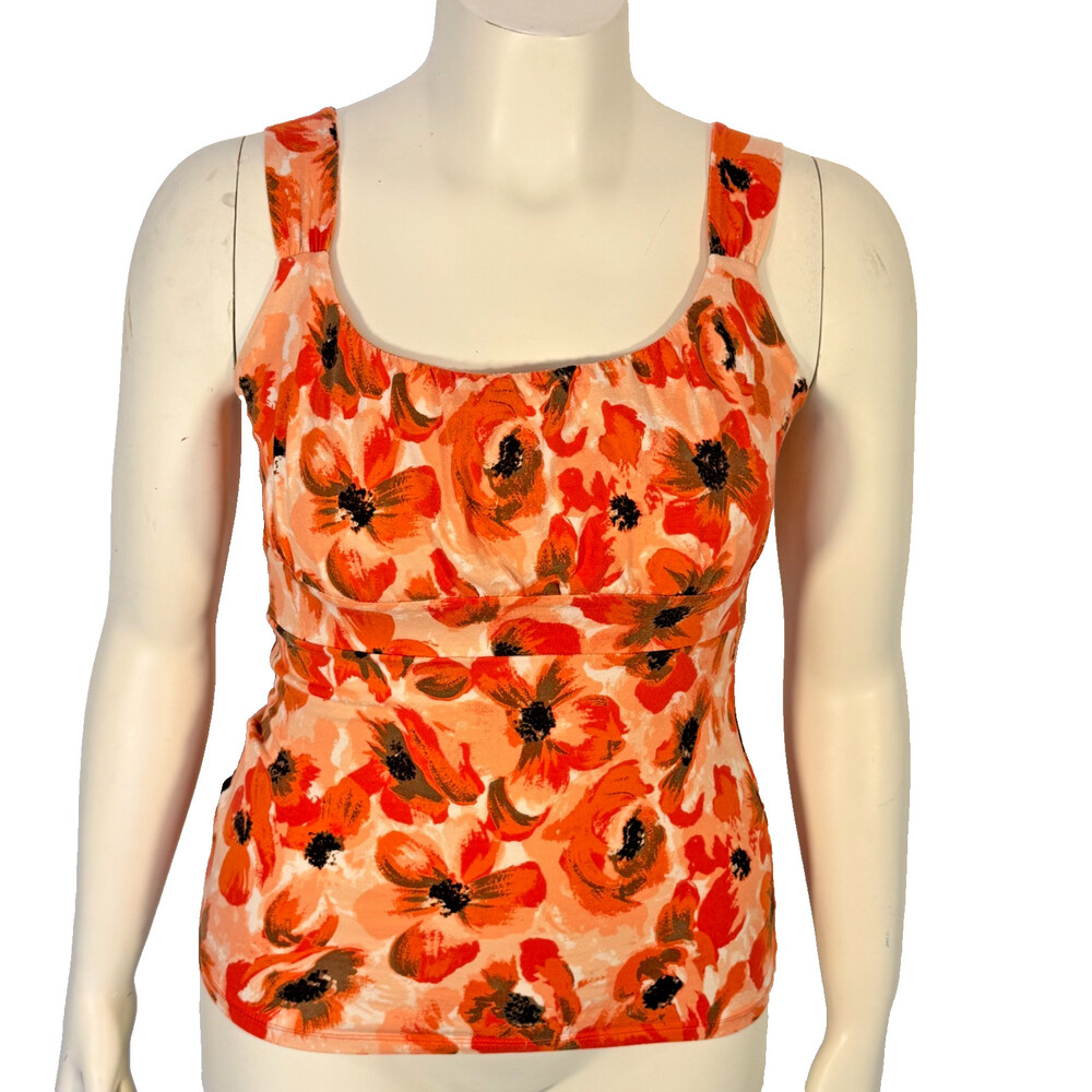 Ann Taylor Tank Top Blouse Women's S / Petite Red Pink Floral Ruched Bust Peplum